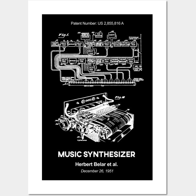 Music Synthesizer Patent White Wall Art by Luve